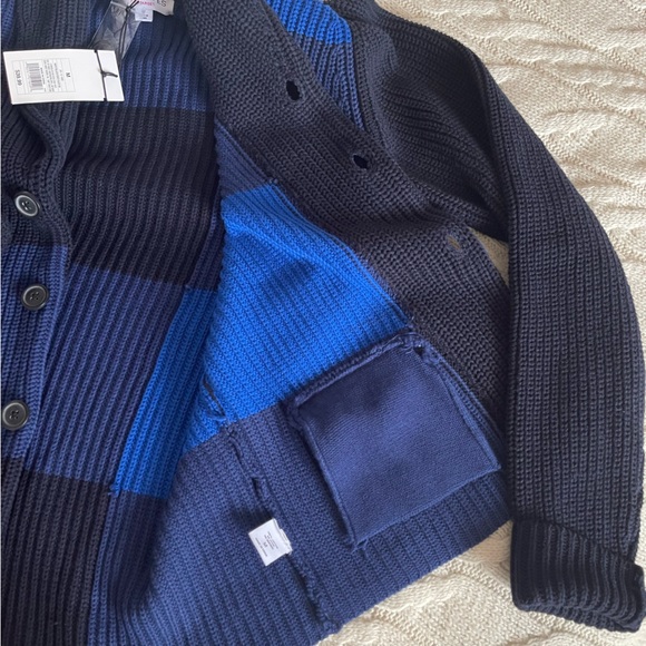 Adam Lippes Shawl Collar Plaid Cardigan in Blue Buffalo - Picture 4 of 10